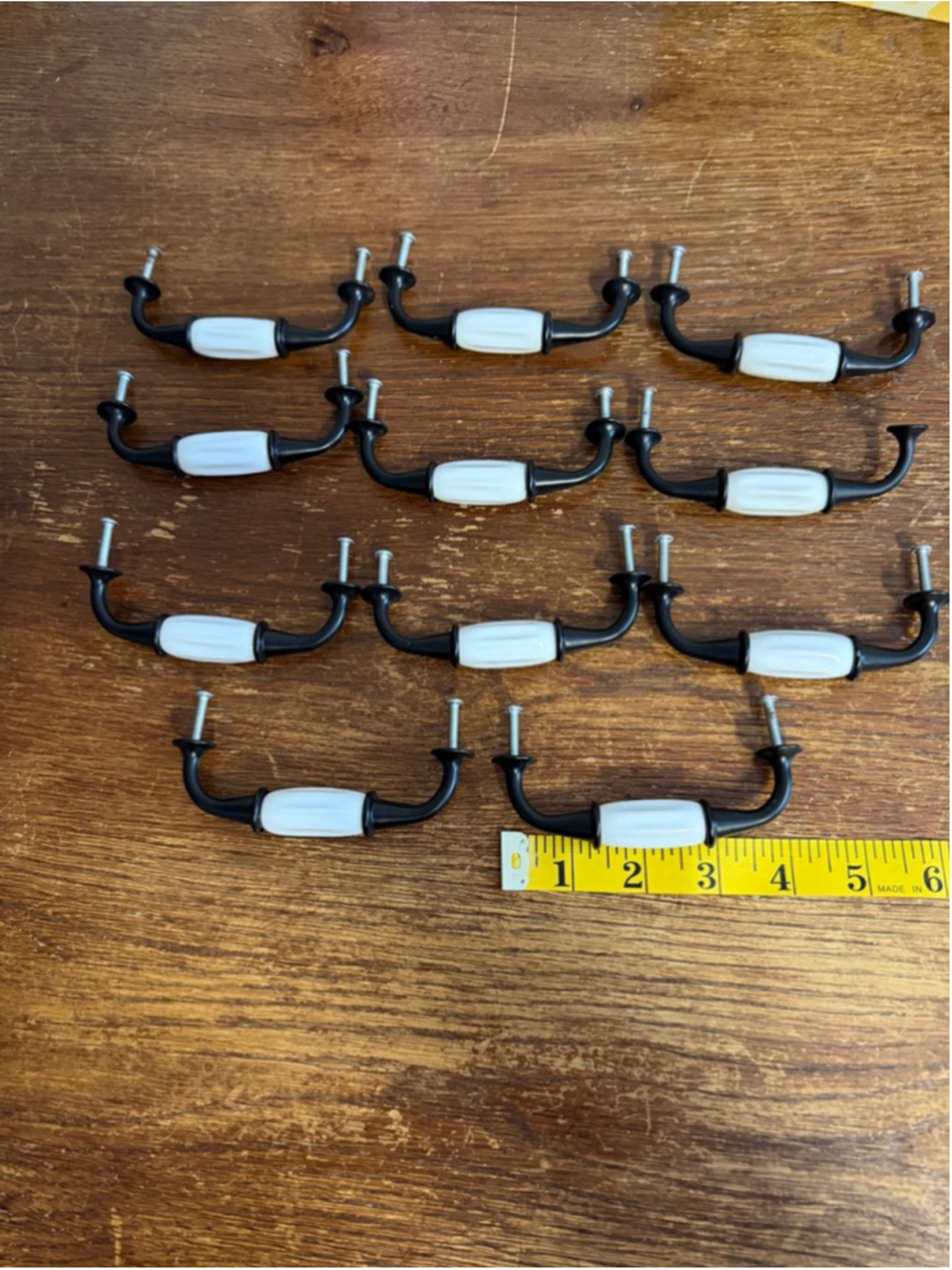 11 Black Metal White Ceramic Cabinet Drawer Pulls Handles Farmhouse Cottage 4”